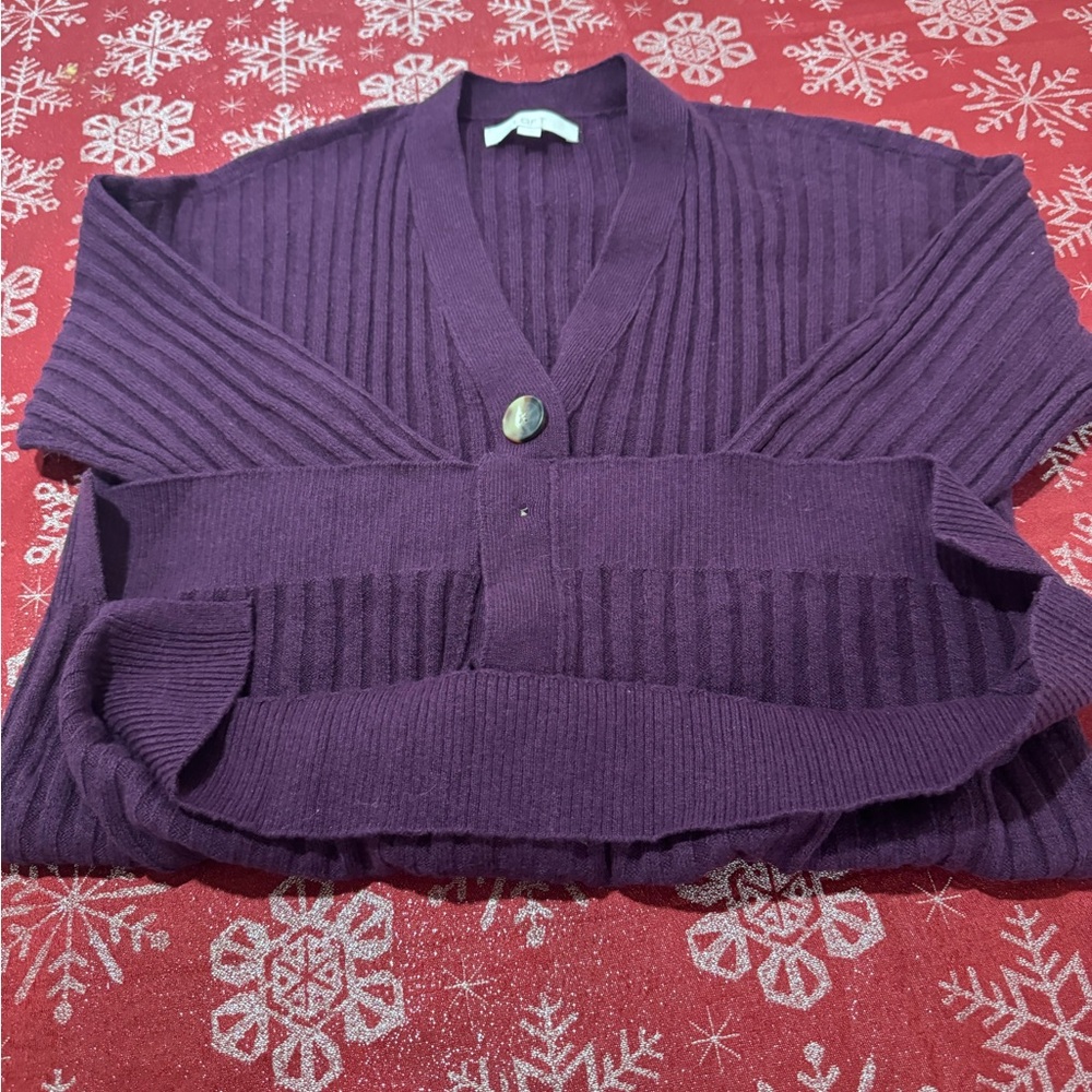 LOFT Deep Purple Ribbed Cardigan - Picture 8 of 8